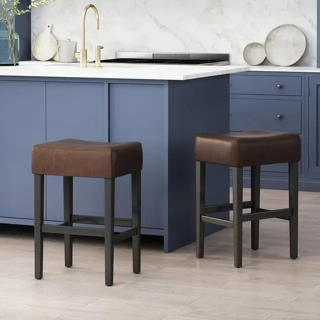 Dreamzon 2-Piece Backless Leather Counter Height Barstools - Modern, Stitched Detail, Padded Seats, 26.75in, Requires Assembly, Interior Furniture for Kitchen