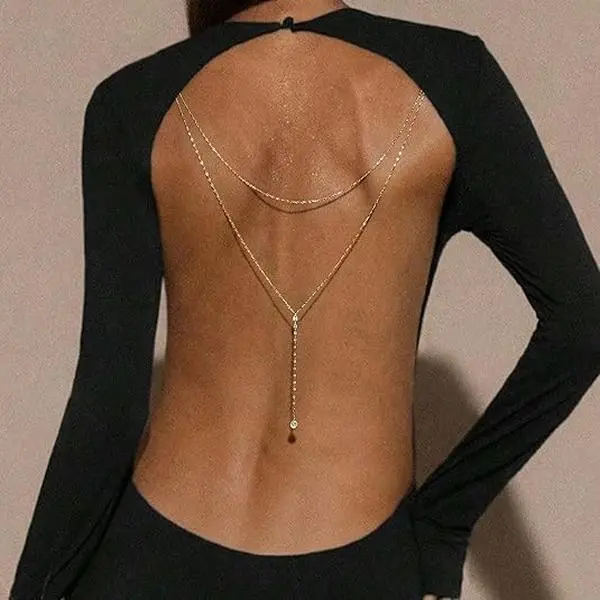 ChicBloom B Back Chain Necklace with Rhinestone Pendant Body Chain Jewelry for Backless Dress Bridal Wedding Backdrop Jewelry Crystal Simple Waist Jewelry for Women
