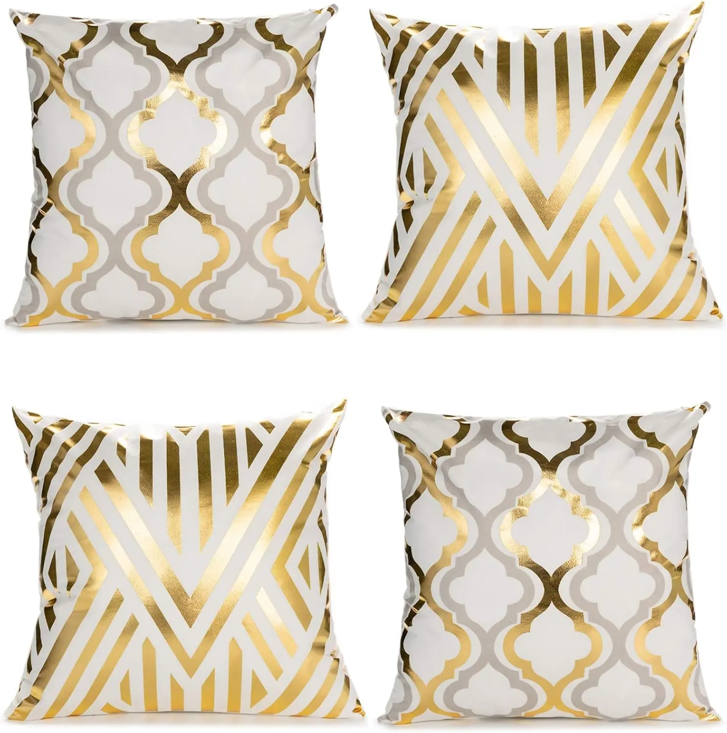 Home Decorative Set of 4 Throw Pillow Covers  Foil Geometric Pillow Covers 18 18 Inch Cushion Covers for Couch Sofa Bedroom(White and )