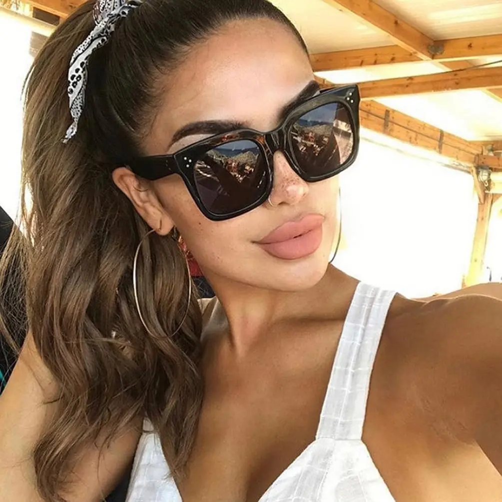 Vintage Women Oversized Sunglasses Designer Luxury Square 
