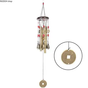 Chinese Feng Shui Wind Chime, Antique Bronze Bells with Lucky Coins & Red Beads, Soothing Melodic Sound, Ideal for Patio, Home Decor & Attracting Positive Energy
