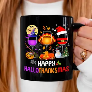 BNB – Happy Hallothanksmas Ceramic Mug 11oz/15oz, End Of The Year Holiday Design Coffee Cup Gift for Besties Coworker Colleague Workmates on Thanksgiving Halloween Christmas, Hilarious Office or Home Office Drinkware Reusable And Washable Coffee Cup