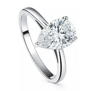 BERRICLE Sterling Silver Solitaire Wedding Engagement Rings for Women, 1.8 Carat Pear Cut Cubic Zirconia CZ Ring