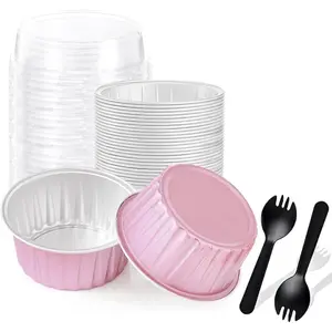 25PCS Round Mini Loaf Pans with Lids,Mini Cake Pans with Lids,Disposable Ramekins Baking Cups Muffin Tins Cupcake Cups for Birthday Party Wedding,5oz