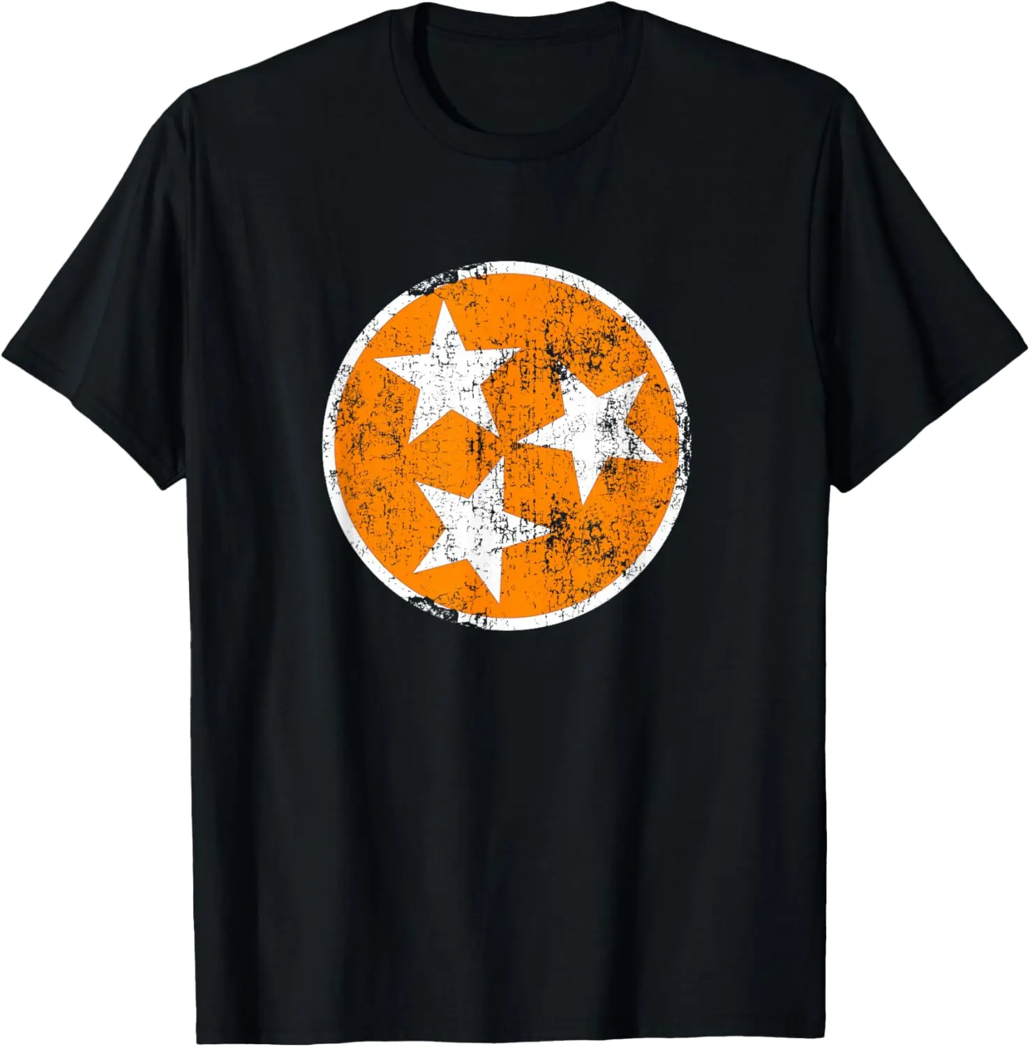 100% Cotton Top 3 Star TN Orange and White Distressed Tennessee State Flag T-Shirt