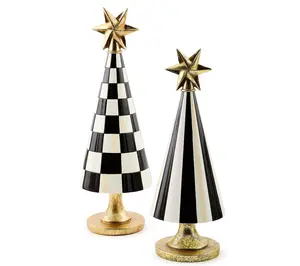 MacKenzie Childs Set of 2 Check & Stripe Trees