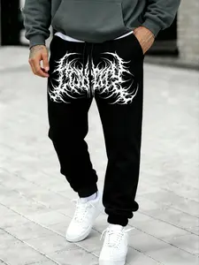 Men's Plus Size Gothic Print Joggers, Casual Sport Pants, Workout Casual Baggy, Comfortable Loose Fit, Perfect for School and Party Wear