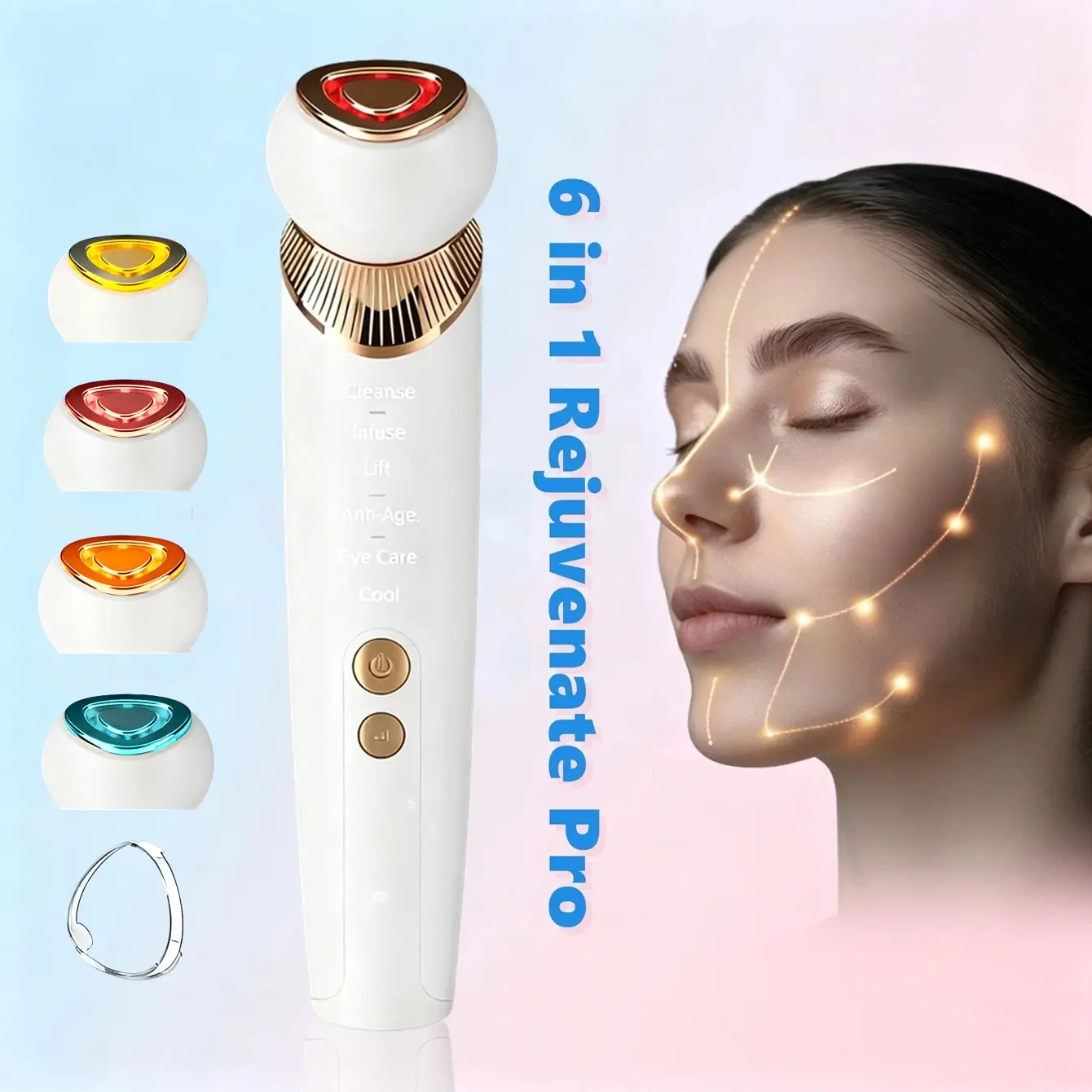 6-in-1 Skincare Wand - Red Light Therapy for Face Neck Age-Defying Lift & Firm, Eye Massager with Heat and Cooling Microcurrent, Vibration, Depuffing Skin Care Tool for Youthful Tight Skin, Facial Machine, Personal care appliances
