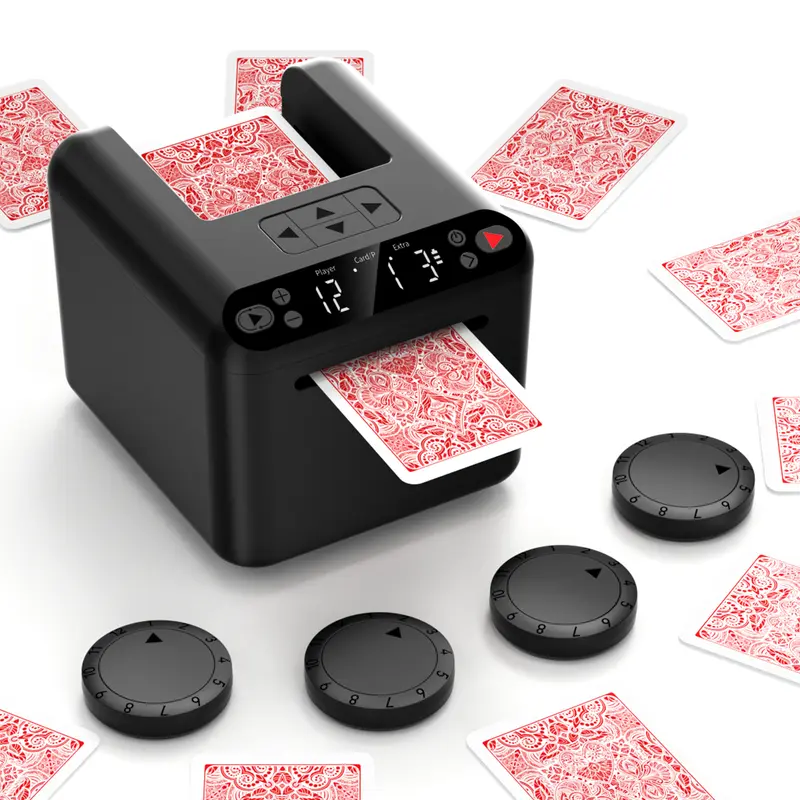 Automatic Card Dealer Machine with 4 Optional Wireless Remotes, USB‑C Rechargeable, Handles 1–3 Decks, 180°/360° Rotation, Supports 12 Players – for Poker, UNO, Blackjack & More Casino Games