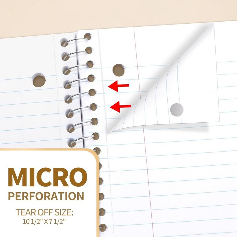 Spiral Notebook, College Ruled, 1-Subject, 4 Pack, 8 x 10.5 in, 70 Sheets, 3-Hole Punched, Pastel Colors (Pink, Purple, Blue, Green), for School, Home & Office, Writing Journal