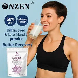 NZEN Multi Collagen Peptides Powder - 5-Types of Hydrolyzed Proteins with Hyaluronic Acid & Biotin for Skin, Hair & Nails -  1lb/2lb Single Item