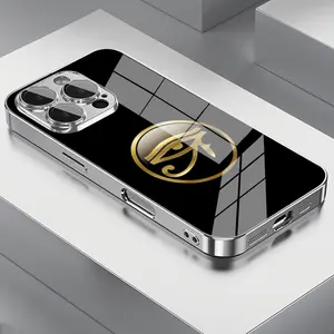 Luxurious invisible design, featuring an ancient eye pattern, business-style electroplated silver glass phone case Suitable for iPhone 17 16,15,14,13,12,11 Plus Pro Max