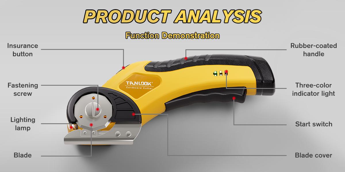 TANLOOK Cordless Electric Scissors, USB Rechargeable Fabric & Box Cutter with Safety Lock, Replaceable Blades, Easy Cutting for Cardboard, Leather & Plastic