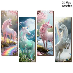 Whimsy Woods Unicorn Wall Art Set - 4pcs Art Deco Style Artistic Decorative Unique Artwork Wooden Wall Decor for Spring & Easter | Fantasy Floral & Mythical Creatures Hanging Decor for Bedroom, Bathroom, Office, Hallway | Ideal Gift for Women & Home Decor