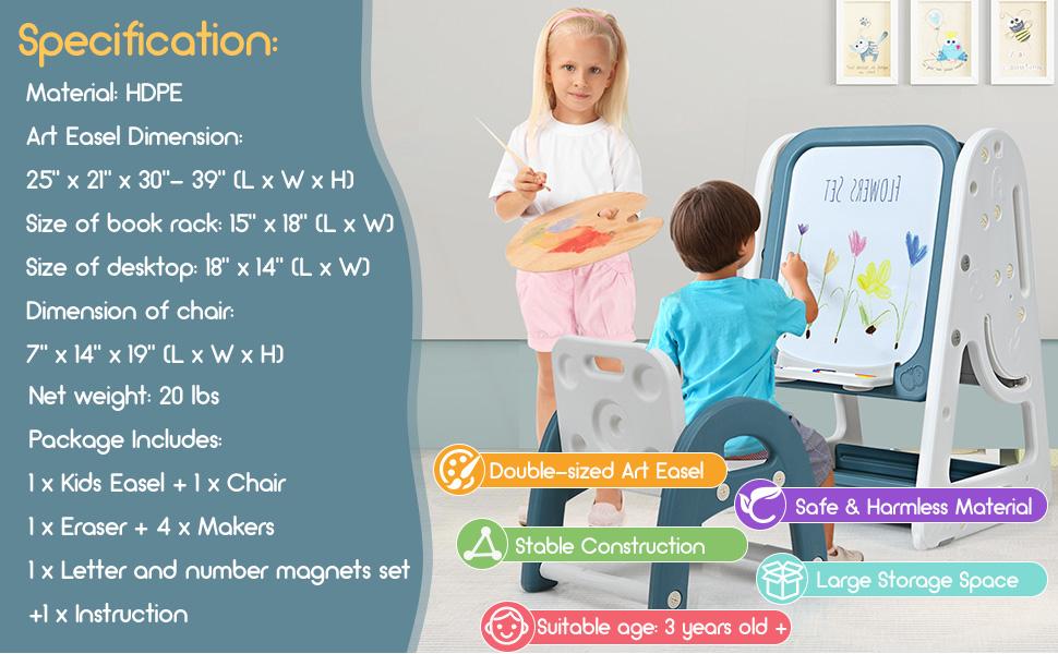Costzon Art Easel toys, 3 in 1 Double-Sided Art Easel w/ Magnetic Dry Erase Board, Painting Writing Accessories, Birthday Gift Christmas Gift