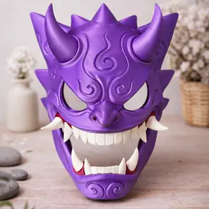 Purple Oni Mempo Mask Ghost Anime Cosplay Japanese Samurai Decor Full Color 3D Printed Prop