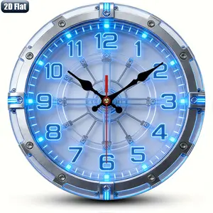 2D flat design. 1 piece set. Tech inspired metal framed clock, Battery Wall Clock, silent decorative clock, creative clock, suitable for bedroom, living room, and office decoration, 25/30cm (excluding AA batteries), 2D flat version