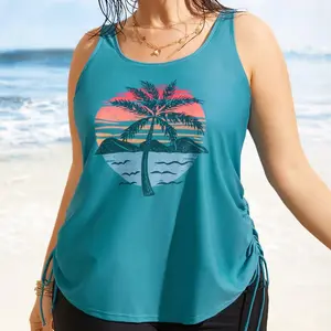 【Summer Turn-Up】BlOOMCHIC Plus Size Island Print Drawstring Adjustable Swim Top [M-6X] 2026 Summer Pick for Mother's Day