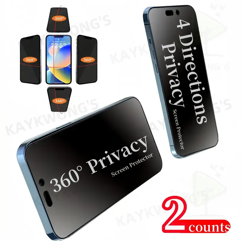 KAYKWONG'S 360° Privacy Tempered Glass Screen Protector, Full Coverage Anti-spy Phone Screen Protector, Phone Accessories Compatible with iPhone 17/16/15/14 Series, Cases, Smartphone, Protective Glass