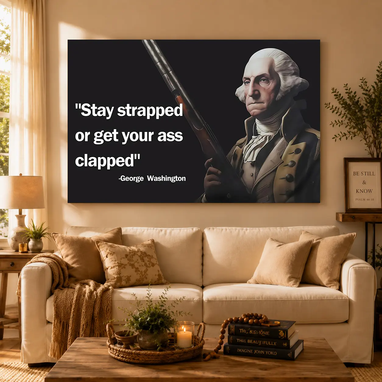 Artistic George Washington Poster with Frame - "Bring Your Gear or Get a Beating" - Home Decor for College Dorms, Ideal Gift for Man Cave Wall Decor, Father's Day Gifts