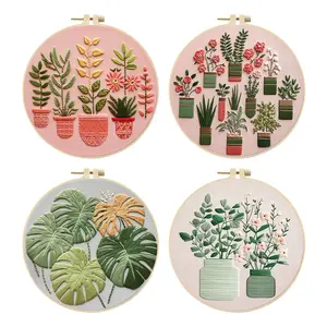 4pcs Plant Cotton Stamped Embroidery Cross Stitch DIY Needlepoint Kit 30x30cm