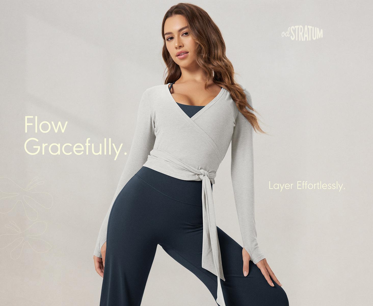 ODODOS Women's Waist Tie Wrap Top - Ultra Soft odSTRATUM Tech UPF 50+ Long Sleeve Cropped Ballet Yoga Shirt with Thumbholes, Women's Clothes, Clothes For Women ODODOS Women's Waist Tie Wrap Top - Ultra Soft odSTRATUM Tech UPF 50+ Long Sleeve Cropped Ballet Yoga Shirt with Thumbholes, Women's Clothes, Clothes For Women