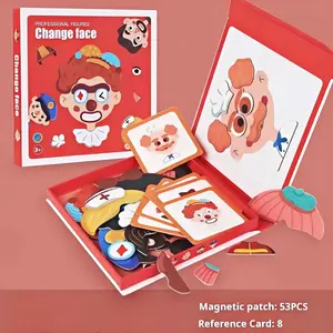 Magnetic Puzzle for Kids Character Puzzle with 53PCS Building Tiles & 8 Reference Cards Travel Magnetic Construction Set