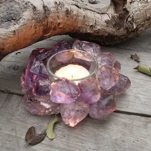 Exquisite Handmade Amethyst Lotus Crystal Aromatherapy Candle Holder, Dual-Use as Diffuser Bowl, Natural Amethyst Infused, Unique Spiritual Gift for Men & Women, Perfect for Halloween, Christmas & All Holiday Home Decor