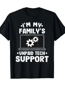 Premium Printed Craft, I'm My Family's Unpaid Tech Support T-Shirt, Funny IT Tech Graphic, Laptop Gears Design, Sarcastic Tech Humor, summervibes Casual Unisex Cotton Tee, Independence Day Labor Day Outfit, Gift for IT Technician, Computer Nerd Shirt