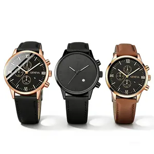 Men's Vintage Style Quartz Watch Set, Round Dial, Zinc Alloy Case, Synthetic Leather Strap, Business Design, Date Function, Gift Idea