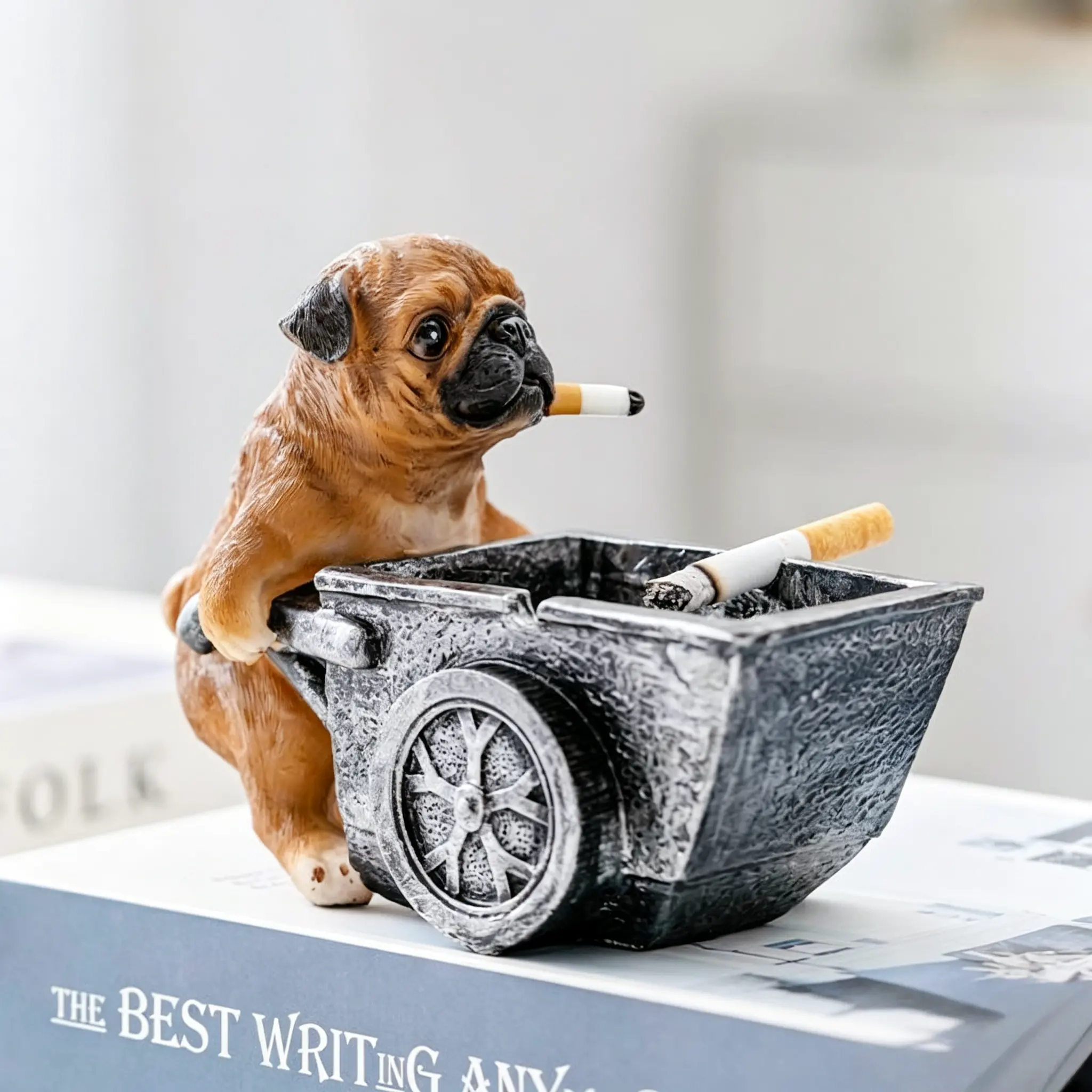 Cute Resin Pug Dog Ashtray - Creative Desk Ornament Figurine for Desk, Bookshelf, Office & Home Decor - Unique Adorable Birthday & Christmas Gift Idea for Dog Lovers, Smokers, Men & Women