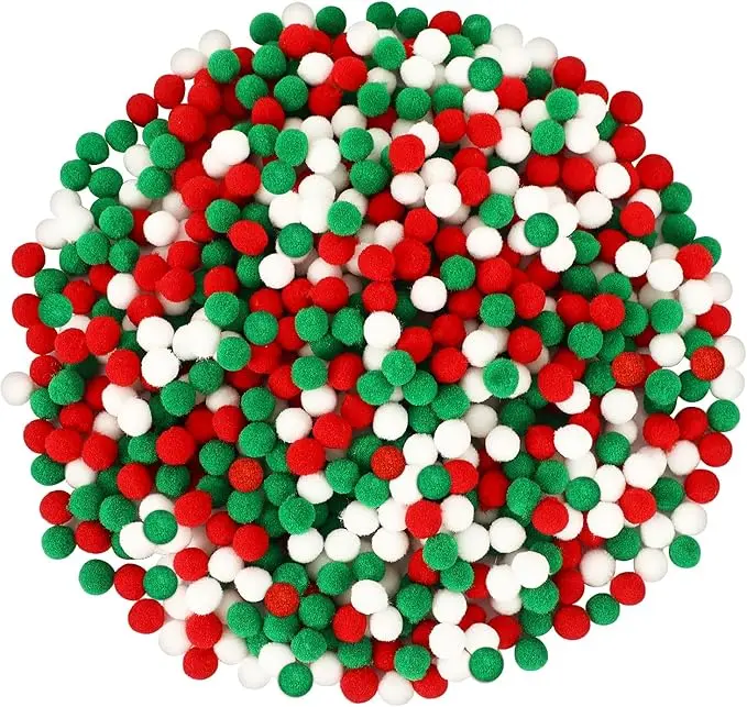 Christmas Pom Poms Balls, 1000 Pieces Red Green White Pompoms Pom Poms for Crafts Making DIY Holiday Christmas Decorations Supplies (3 Colors,1 cm )