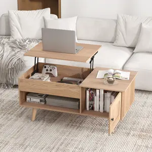 Goplus Lift Top Coffee Table, Modern Cocktail Table with Hidden Compartment, Open Shelf & Cabinet, Wooden Pull up Flip Top Center Table -COSTST