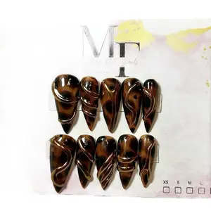 My MF Nails Tortoise Shell Fall Nails | Long Stiletto Brown Swirl Press On Set – Glossy Autumn Neutrals for Everyday Wear