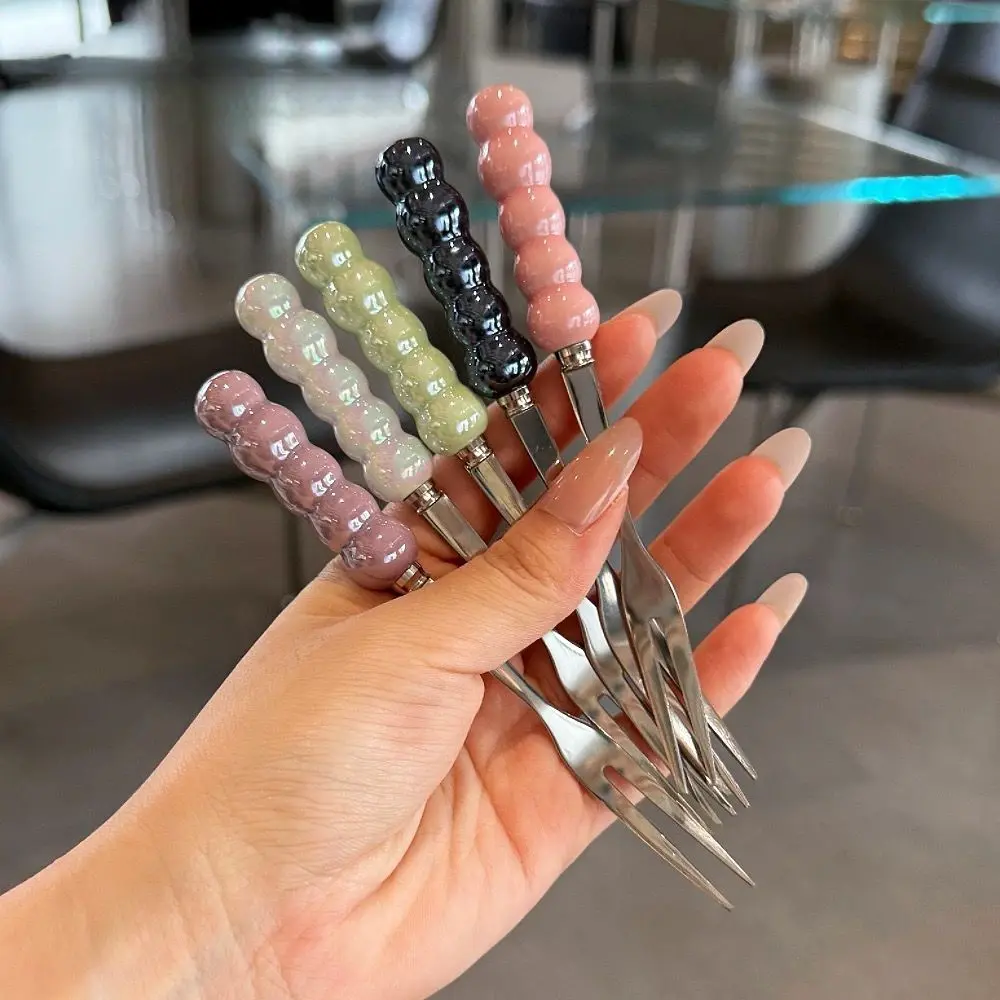 5-Pack [One of Each Color]-Ins-Style Light Luxury Stainless Steel Fruit Picks, Fruit Forks, Dessert Forks with Pearl Handles, Fruit Picks, Dessert and Cake Forks