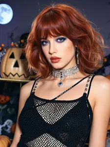 10 Inch Bob Wig Halloween Costume, Fluffy Natural Look with Bangs, Perfect for Daily Wear & Festive Activities Synthetic Hair Synthetic Wigs