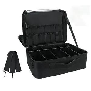 Large Capacity Travel Makeup Train Case with Adjustable Dividers, Portable Artist Storage Bag with Shoulder Strap, Makeup Organizer, Travel Cosmetic Bag, Makeup Bags