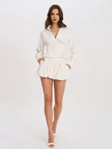 Sylvie White Pinstripe Bubble Shorts