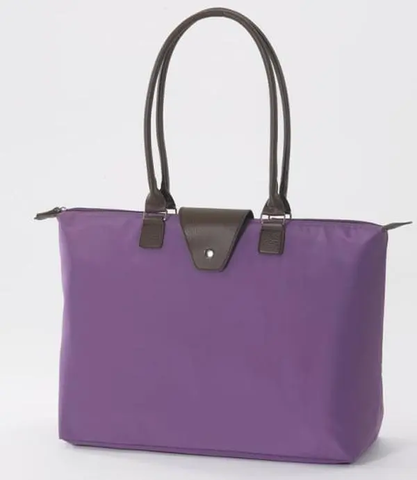 Joann Marrie Designs NF3VI Long Rolled Handles Fold-Up Tote Bag - Violet, Casual, Chic, Lightweight, High-Capacity, Zip Closure Women's Tote Bag Fold-Up Pack for Casual Trips (Pack of 2), Tote Bags