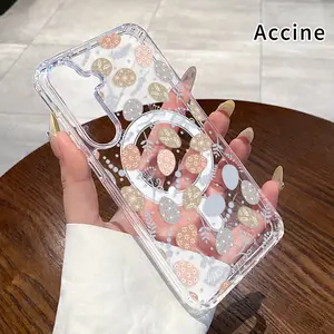 Magnetic Phone case for  Samsung Galaxy S26 Edge S23 Ultra S24 Plus FE S25 S22+ Egg Floral Symphony Pattern Non-Yellowing Shockproof Soft Silicone Transparent Acrylic Large Hole Cover Supports Wireless Charging