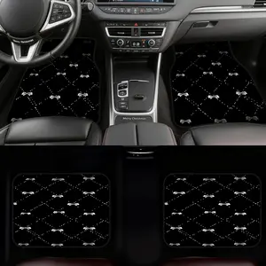 4pcs Car Floor Mats, ideal for SUVs or Minivans, offering Easy Maintenance benefits and New Car Gift possibilities, while Family Car Use and Personalized Style are enhanced, beginning with White Bow Dotted Grid Motif.