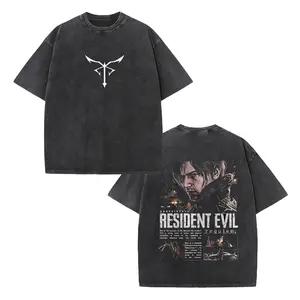 Resident Evil Leon Requiem Survival Horror Game Vintage Graphic Washed Cotton T Shirt Casual Streetwear for Men and Women Oversized Fit