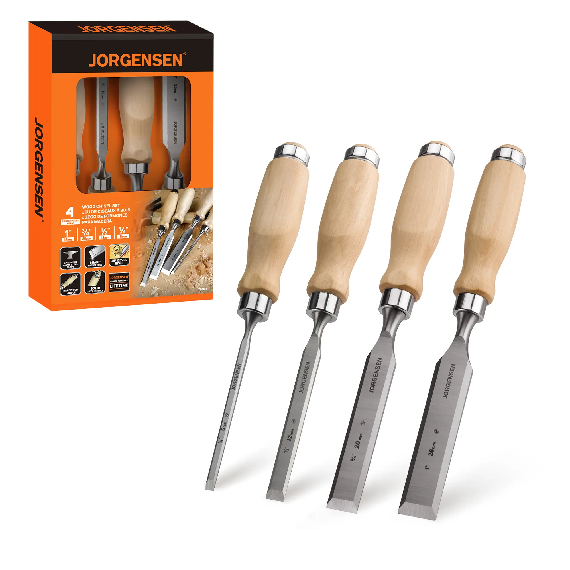 #BacktoSchool Jorgensen Wood Chisel Set, Chromium Alloy Steel Beveled Edge Wood Chisels, Wood Chisels for Woodworking, Ergonomic Hardwood Handle with Metal Ferrule