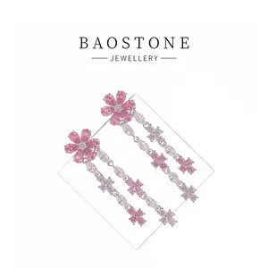BAOSTONE Lab Created Artificial Gemstone 925 Silver Earring-Cherry Blossom Dangle-#E144