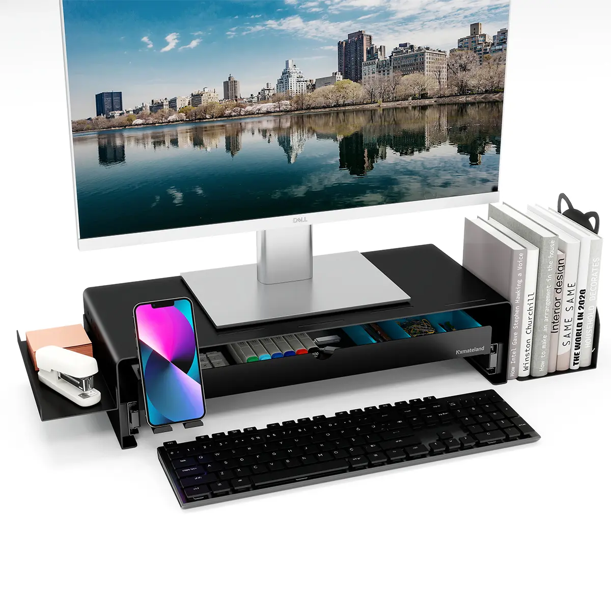 NXmateland Heavy-duty Metal Monitor Stand  Ergonomic Neck-care Monitor Stand Storage-friendly Foldable Monitor Stand
