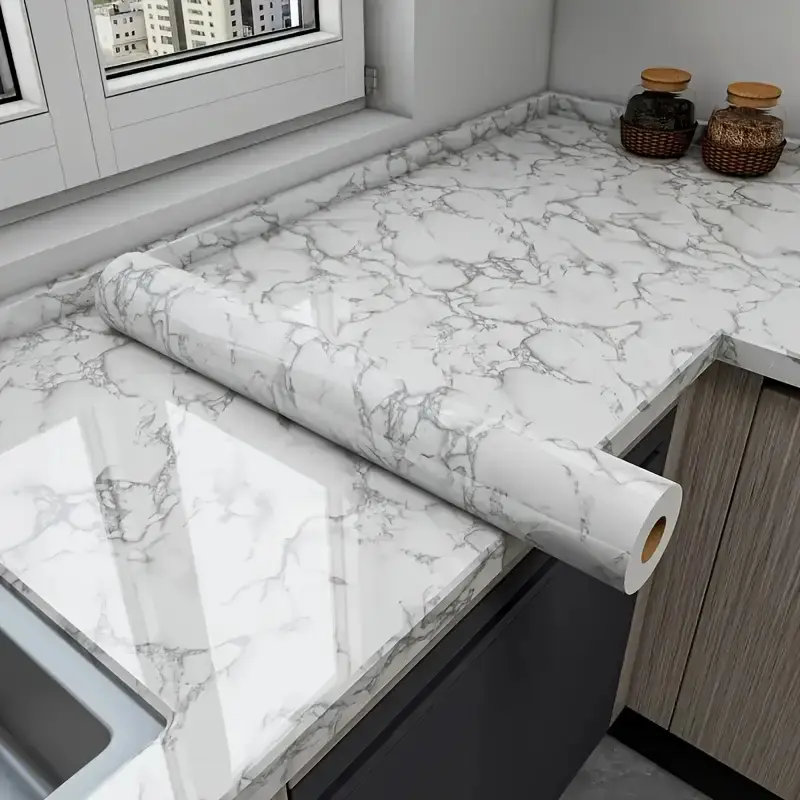 A self-adhesive marble wallpaper-waterproof, heat and oil resistant wall and tabletop stickers-randomly paired with shapes and stripes for furniture, bathrooms, kitchen renovations and home decor, Marble Pattern Wallpaper, Decorative Wallpaper