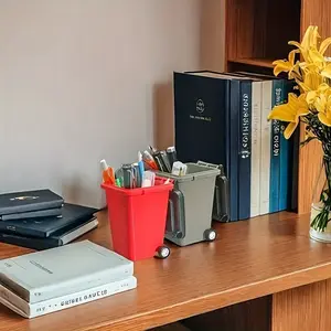 1pc Portable Mini Office Desk Trash Bin Pen Holder Organizer - Office Supplies Storage