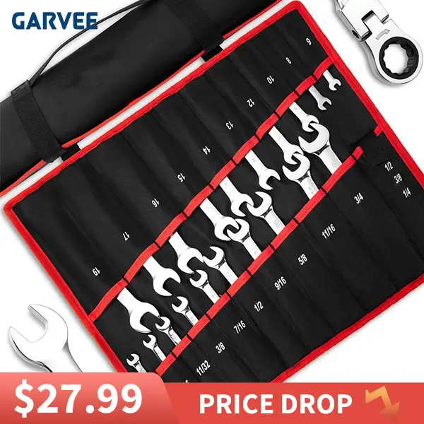 【GARVEE】Ratcheting Wrench Set 20 PCS SAE 1/4"-3/4", Metric 6-19mm, Flex Head 72-Tooth, Chrome Vanadium Steel, Includes Storage Bag Hand Tools