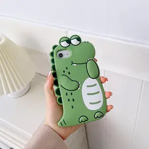 3D Cute Crocodile Case for iPhone SE 2022/2020,3D Cute Cartoon Kawaii Crocodile Case,Girls Women Kids Green Crocodile Character Soft Silicone case for iPhone SE 2022/2020/6 6S 7 8 4.7 inch