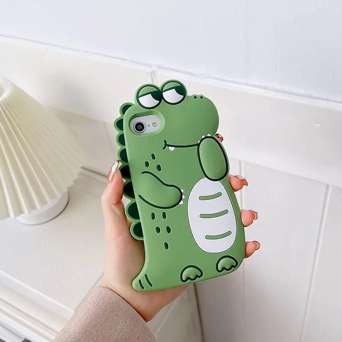 3D Cute Crocodile Case for iPhone SE 2022/2020,3D Cute Cartoon Kawaii Crocodile Case,Girls Women Kids Green Crocodile Character Soft Silicone case for iPhone SE 2022/2020/6 6S 7 8 4.7 inch